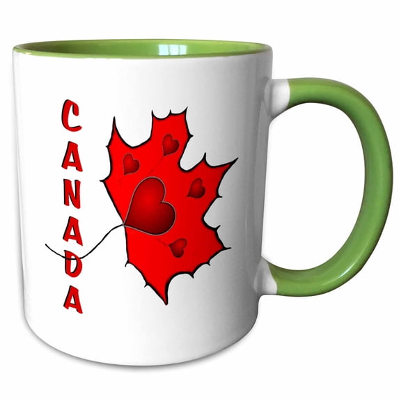 3drose, Canada - Maple Leaf - Hearts, 15oz Two-tone Green Mug