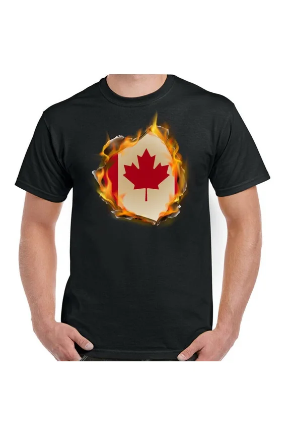 Canada Maple Leaf Ice Hockey National Pride Flames Unisex T-Shirt, up to size 5XL