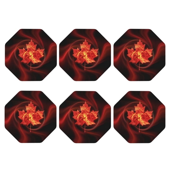 Canada Maple Leaf Leather Drink Coasters for Drinks (6 Pack) for Tabletop Protection Octagon