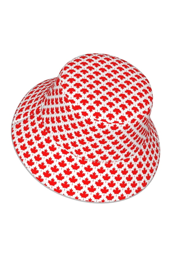Canada Maple Leaf Pattern Bucket Hat With Reflective Stripe Beach Sun Fishing Hat Reversible For Men Women