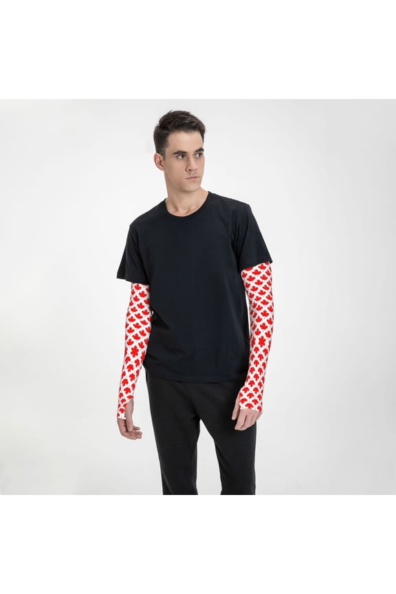 Canada Maple Leaf Pattern Cooling Sleeves Sun Protection Arm Sleeves With Thumb Hole For Women Men