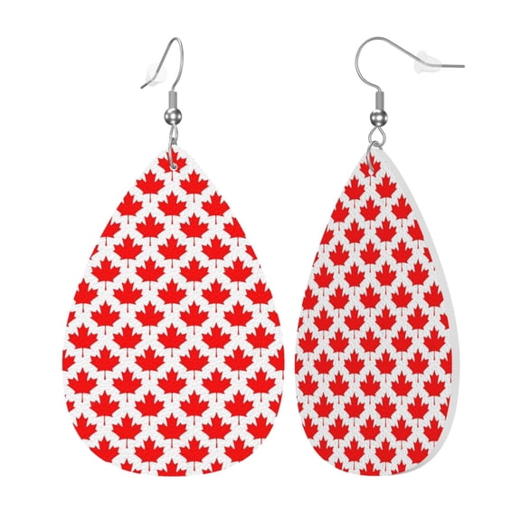 Canada Maple Leaf Pattern Leather Teardrop Earring Lightweight Drop Earrings For Women