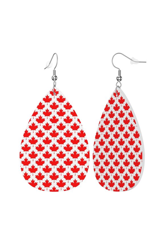 Canada Maple Leaf Pattern Leather Teardrop Earring Lightweight Drop Earrings For Women