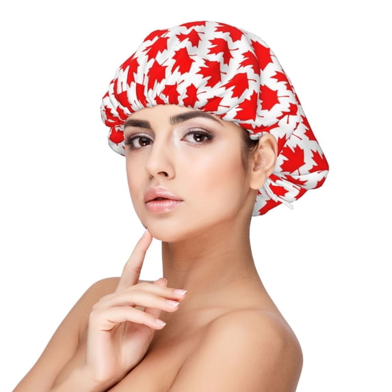 Canada Maple Leaf Pattern Sleep Cap Satin Bonnet Sleeping Hat Soft Elastic Night Hair Cover For Women