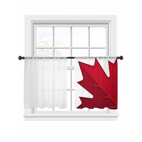 Canada Maple Leaf Sheer Curtains 2 Panels Set Canada Day July 1st Sheer Window Curtains Light Filtering Rod Pocket Voile Drapes for Bedroom Living Room 52"x54"