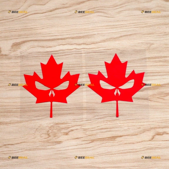 Canada Maple Leaf Sticker Decal Vinyl Evil Skull - 2 Pack Red 4" - For Car Boat Laptop Cup No Background Die-cut