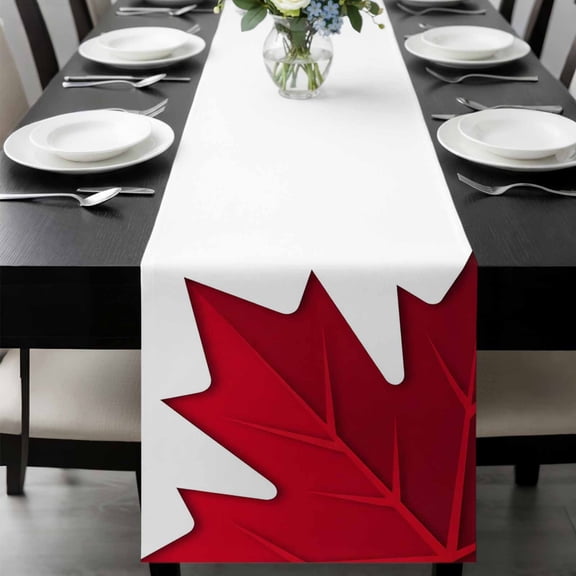Canada Maple Leaf Table Runner, Canada Day July 1st Washable Cotton-linen Table Runners Dining Kitchen Decoration for Everyday Home Wedding Party Decor, 13 x 60 Inch