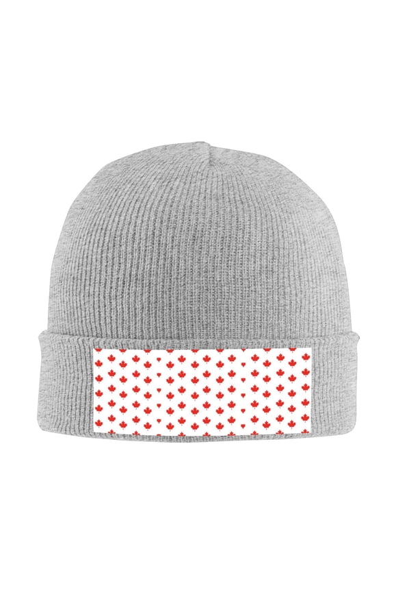 Canada Maple Leaf Winter Beanie Hats for Men Women Warm Cozy Knitted Cuffed Skull Cap Gray