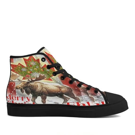 Canada Merry Christmas Eh Canada Moose High Top Canvas Shoes Sneakers Black Size 9.5