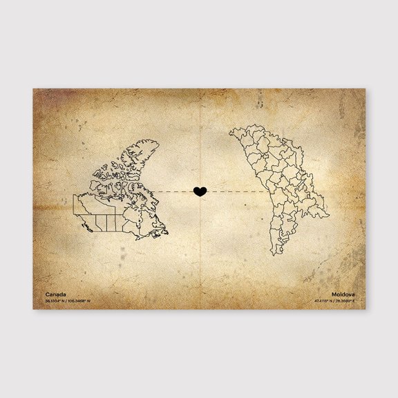 Canada Moldova Map Canvas Wall Art 8x12 inch -Canada Moldova Map Vintage Canvas Artwork for Farmhouse Bedroom and Living Room