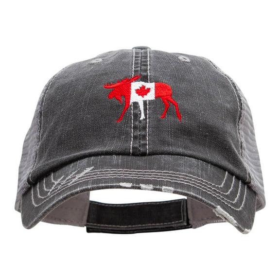 Canada Moose Embroidered Frayed Mesh Cap - Black OSFM