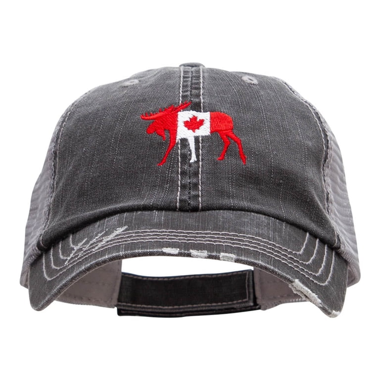 Canada Moose Embroidered Frayed Mesh Cap - Black OSFM - Walmart.com