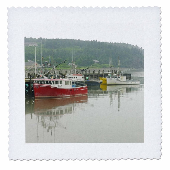 3dRose, Canada, NB, Alma. Fishing boat and fog, 6x6 inch quilt square