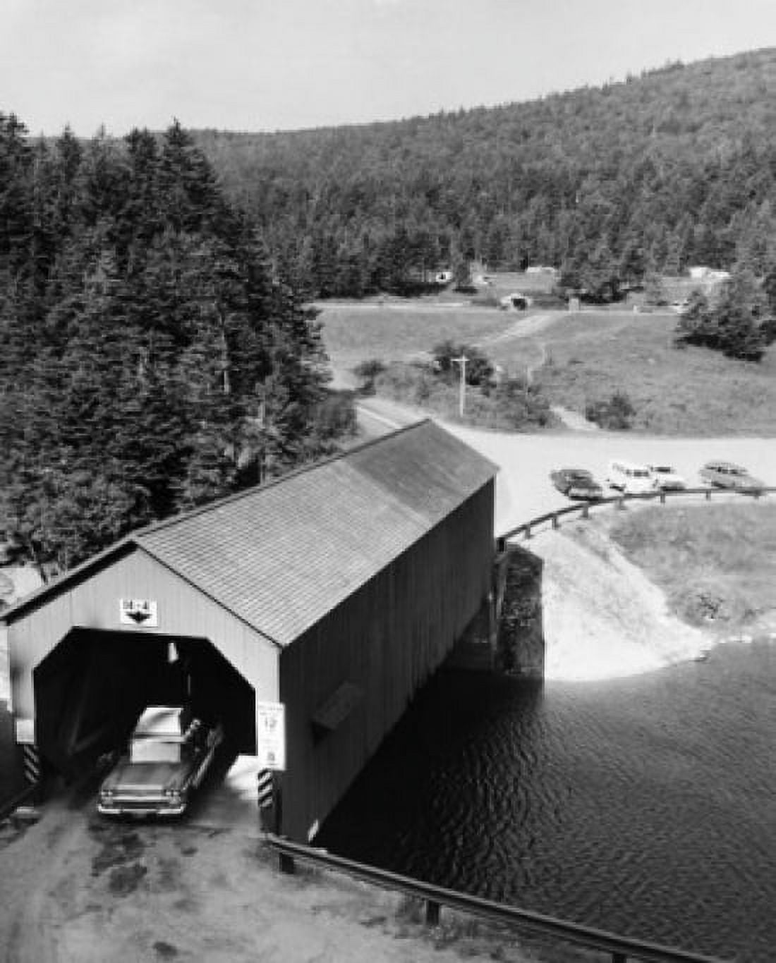 Canada New Brunswick High angle view of covered bridge across river Canvas Art - (18 x 24)