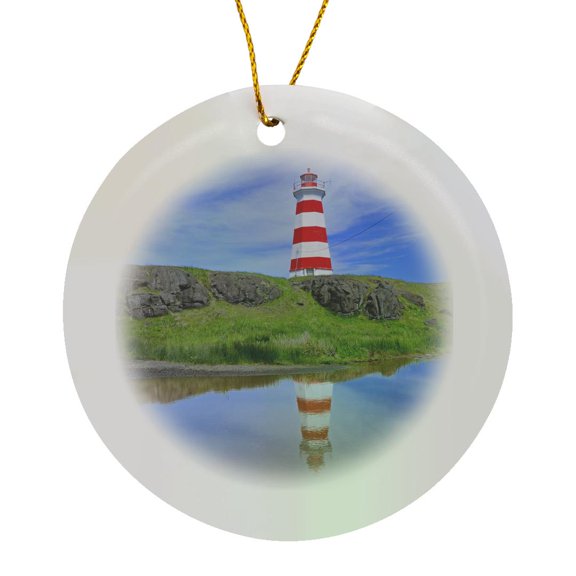 3drose, Canada, Nova Scotia, Brier Island. Brier Island Lighthouse., Circle Porcelain Ornament