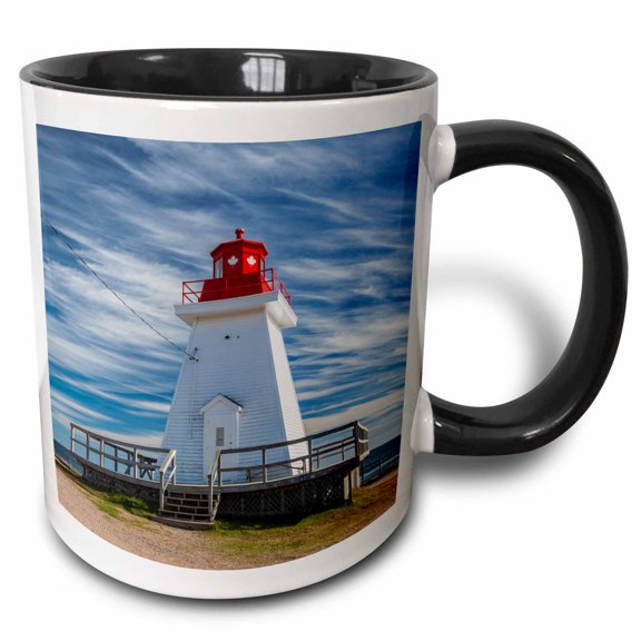 3drose, Canada, Nova Scotia, Cabot Trail. Neils Harbour Lighthouse., 11oz Two-tone Black Mug