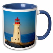 3drose, Canada, Nova Scotia. Peggys Cove Lighthouse at Dawn, 15oz Two-tone Blue Mug