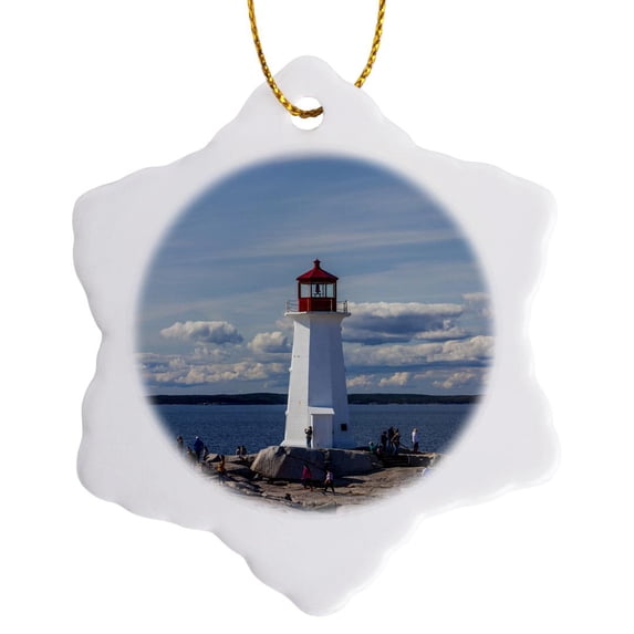 3drose, Canada, Nova Scotia, Peggys Cove.peggys Point Lighthouse, 3 inch Snowflake Porcelain Ornament