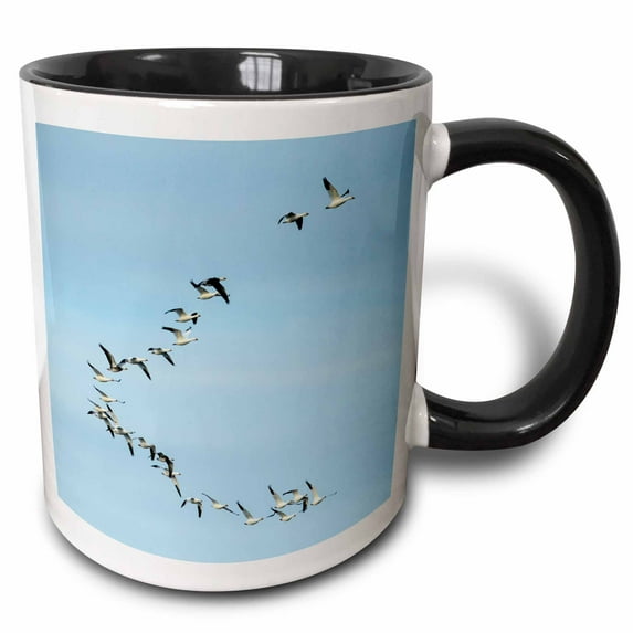 3drose, Canada, Nunavut Territory, Flock of Snow Geese Migrating, 15oz Two-tone Black Mug