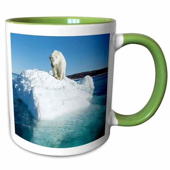 3drose, Canada, Nunavut Territory, Polar Bear Climbing onto Melting Iceberg, 11oz Two-tone Green Mug