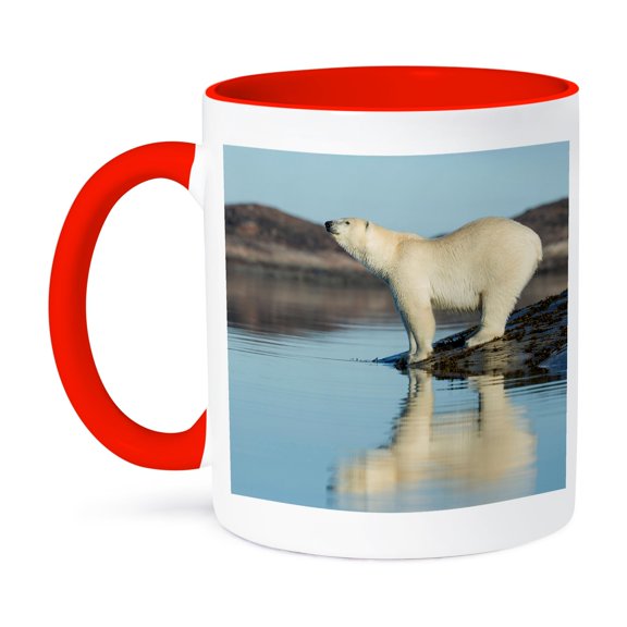 3dRose, Canada, Nunavut Territory, Polar Bears standing, 11oz Two-Tone Red Mug