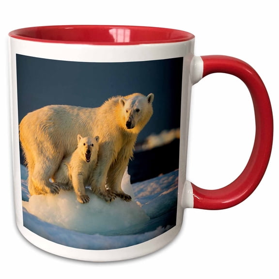 3drose, Canada, Nunavut Territory, Repulse Bay, Polar Bear Cub Beneath Mother., 11oz Two-tone Red Mug