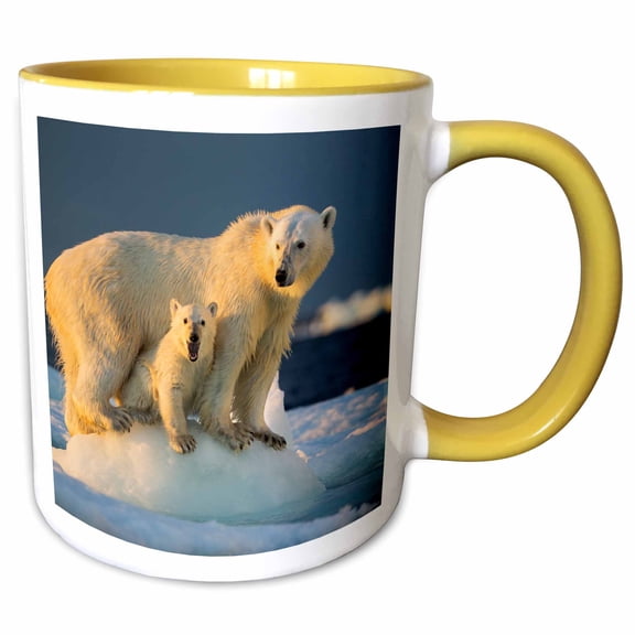 3drose, Canada, Nunavut Territory, Repulse Bay, Polar Bear Cub Beneath Mother., 11oz Two-tone Yellow Mug