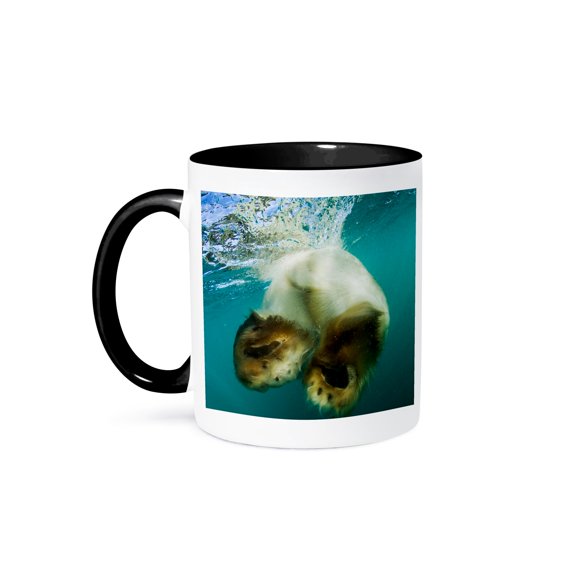 3drose, Canada, Nunavut Territory, Underwater, Polar Bear Swimming, 11oz Two-tone Black Mug