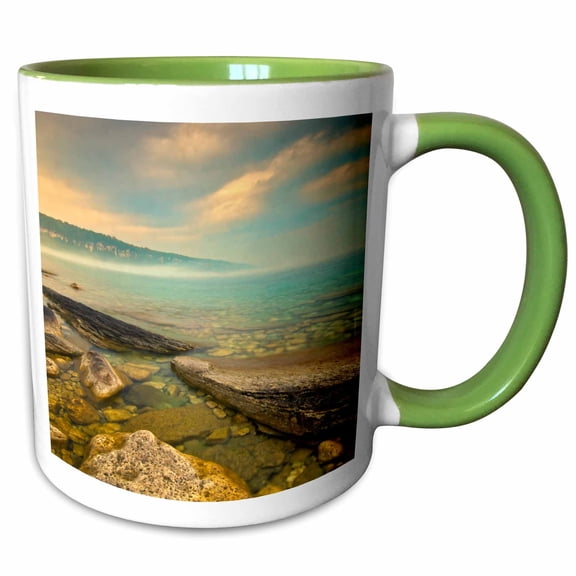 3drose, Canada, Ontario, Georgian Bay. Limestone Rock. Bruce Peninsula., 11oz Two-tone Green Mug