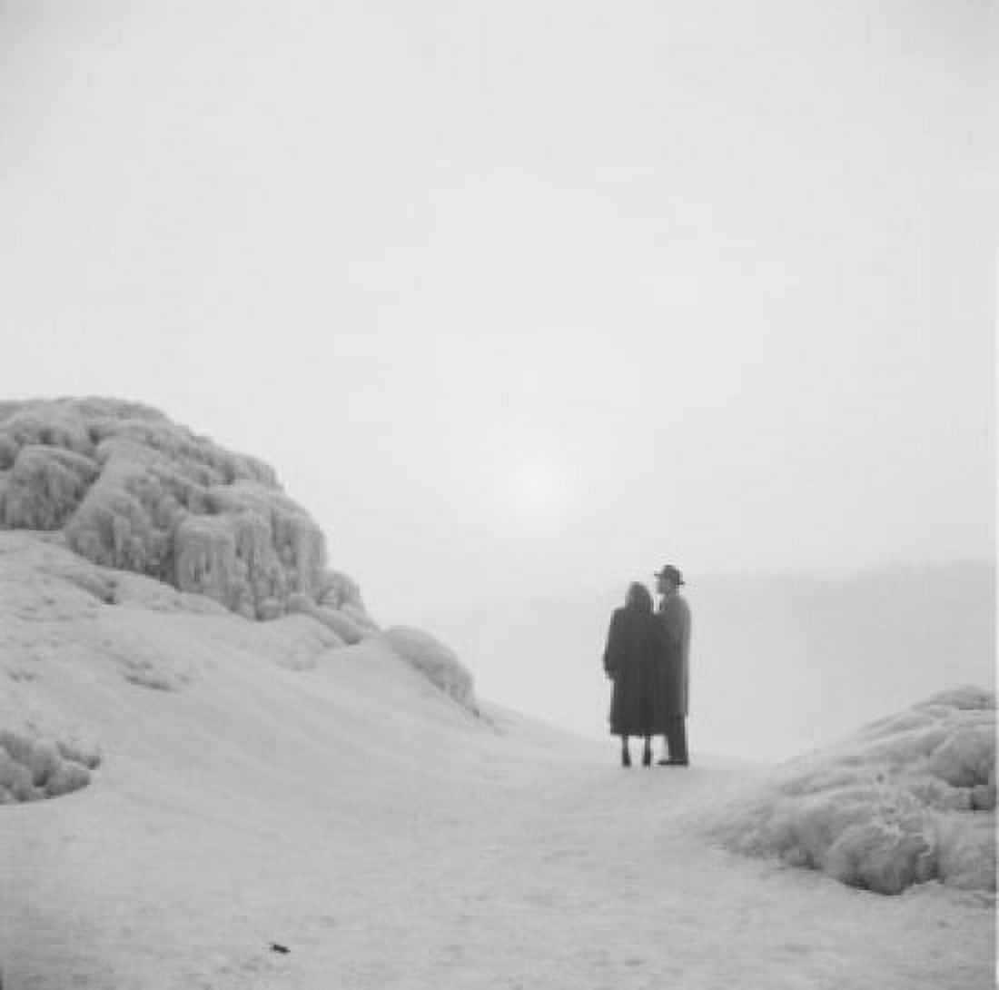 Canada Ontario Honeymoon couple enraptured by winter sunset at Niagra Falls Canvas Art - (18 x 24)