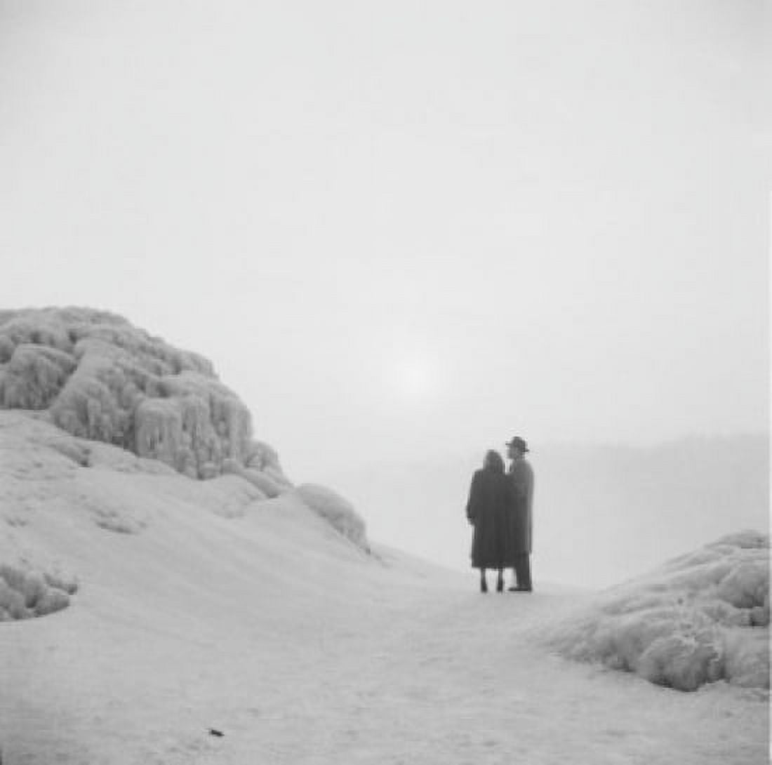 Canada Ontario Honeymoon couple enraptured by winter sunset at Niagra Falls Canvas Art - (24 x 36)