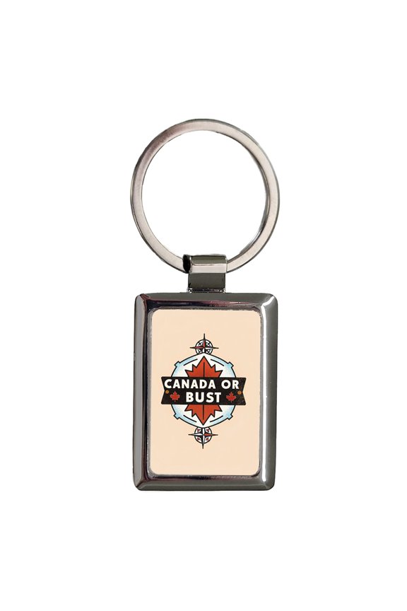 Canada Or Bust Vacation Maple Leaf Metal Rectangle Keychain