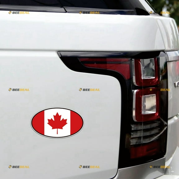 Canada Oval Canadian Flag Maple Leaf Car Magnet Magnetic Sticker Decal - 2 Pack Reflective 4" - for Truck Door Fridge Reusable Waterproof