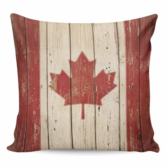 Canada Pillow Covers 18x18 Inch Decorative Throw Pillow Cover, Red Maple Leaf Flag Vintage Farmhouse Wooden Grain Sofa Pillowcases Accent Cushion Case Home Decor Bedroom Living Room