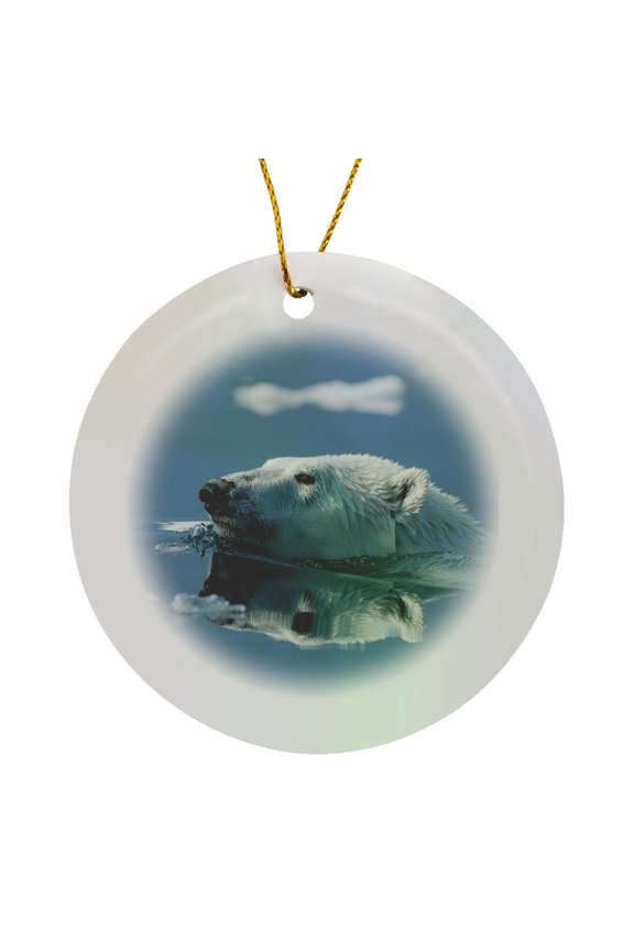 , Canada, Polar Bear Swimming in Arctic Circle, Circle Porcelain Ornament