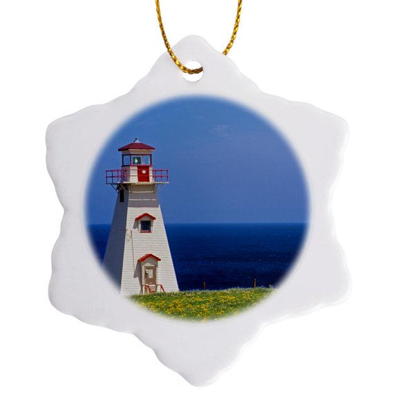 3drose, Canada, Prince Edward Island, Cape Tryon. Cape Tryon Lighthouse, 3 inch Snowflake Porcelain Ornament