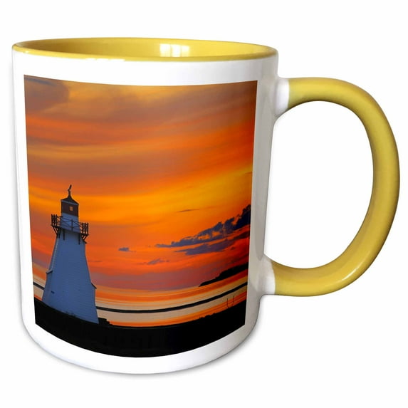 3drose, Canada, Prince Edward Island, Wood Islands. Lighthouse at Sunset., 11oz Two-tone Yellow Mug