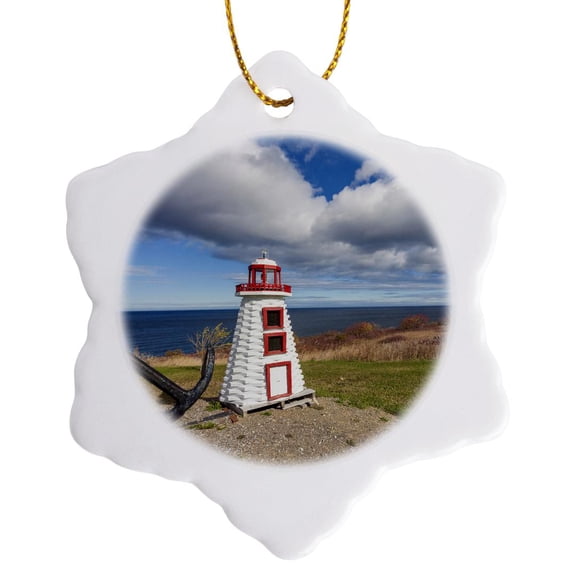 3drose, Canada, Quebec, Lanse-au-griffon. Miniature Lighthouse, 3 inch Snowflake Porcelain Ornament