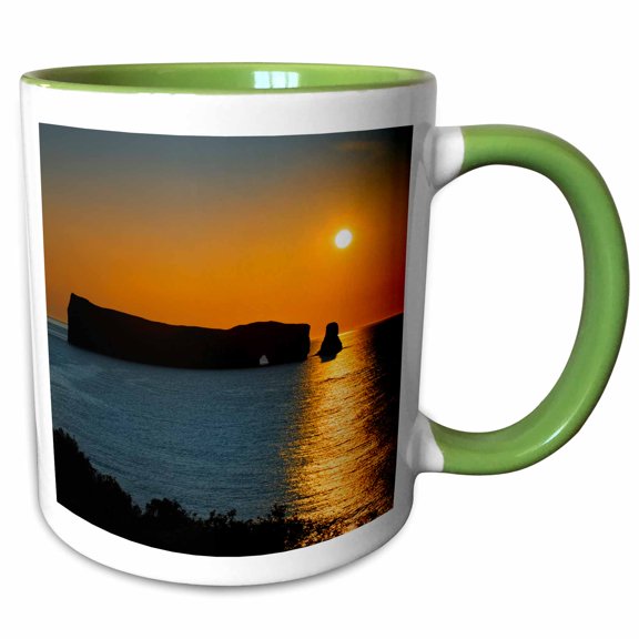 3drose, Canada, Quebec, Perce. Gaspe Peninsula at Sunrise, 11oz Two-tone Green Mug