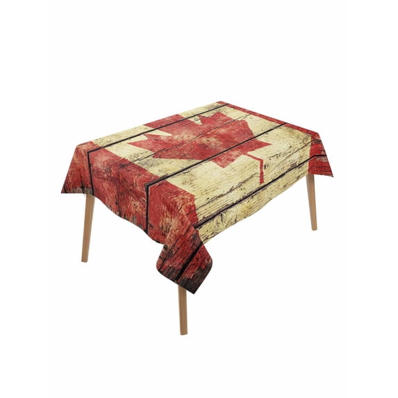 Canada Rectangle Tablecloth, Red Maple Leaf Flag Farmhouse Shabby Wooden Grain Waterproof & StainResistant Tablecloth, Washable Oil-proof Table Cover for Dining/Party/Wedding/Camping/Buffet 60x102 In