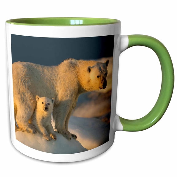 3drose, Canada, Repulse Bay, Polar Bear Cub Beneath Mother on Sea Ice., 11oz Two-tone Green Mug