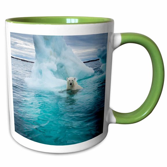 3drose, Canada, Repulse Bay, Polar Bear Swimming by Iceberg on Hudson Bay, 11oz Two-tone Green Mug
