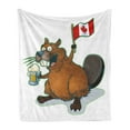 thumbnail image 1 of Canada Soft Flannel Fleece Throw Blanket, Pattern of a Cartoon Style Happy Beaver Holding a Beer Mug and a Flag, Cozy Plush for Indoor and Outdoor Use, 50" x 60", Ginger Multicolor, by Ambesonne, 1 of 5