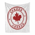 thumbnail image 1 of Canada Soft Flannel Fleece Throw Blanket, Rubber Stmap Print with Canadian Flag Motif Maple Silhouette in a Circle, Cozy Plush for Indoor and Outdoor Use, 50" x 60", Vermilion and White, by Ambesonne, 1 of 6