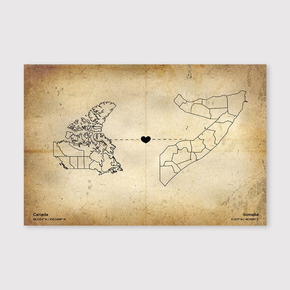 Canada Somalia Map Canvas Wall Art 8x12 inch -Canada Somalia Map Vintage Canvas Wall Artwork for Rustic Home and Office Spaces