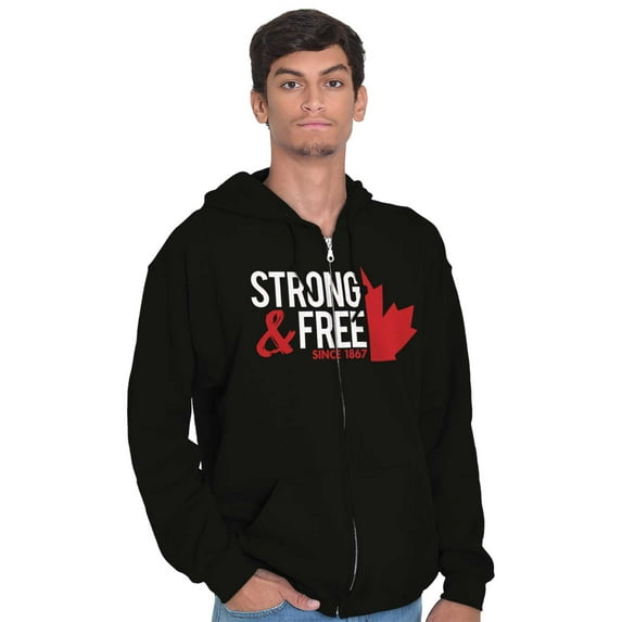 Canada Strong And Free Maple Leaf Unisex Fleece Graphic Zip Up Hoodie Brisco Brands 3X