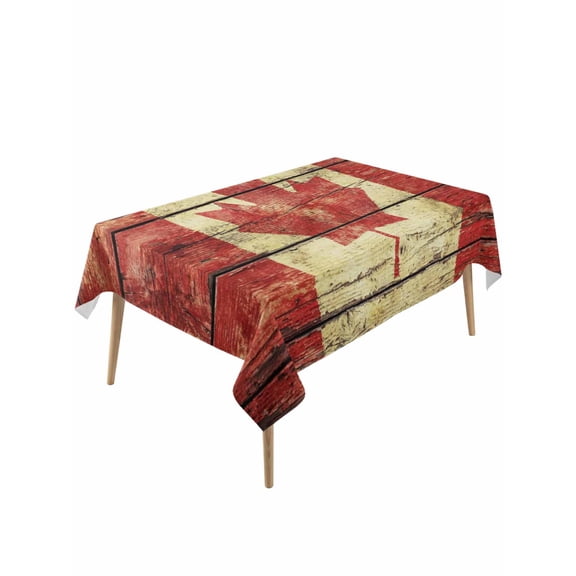 Canada Table Cloth, Waterproof Tablecloth for Rectangle Tables, Red Maple Leaf Flag Farmhouse Shabby Wooden Grain Reusable Washable Fabric Table Cover for Restaurant Kitchen Dining Tables 54"x108"