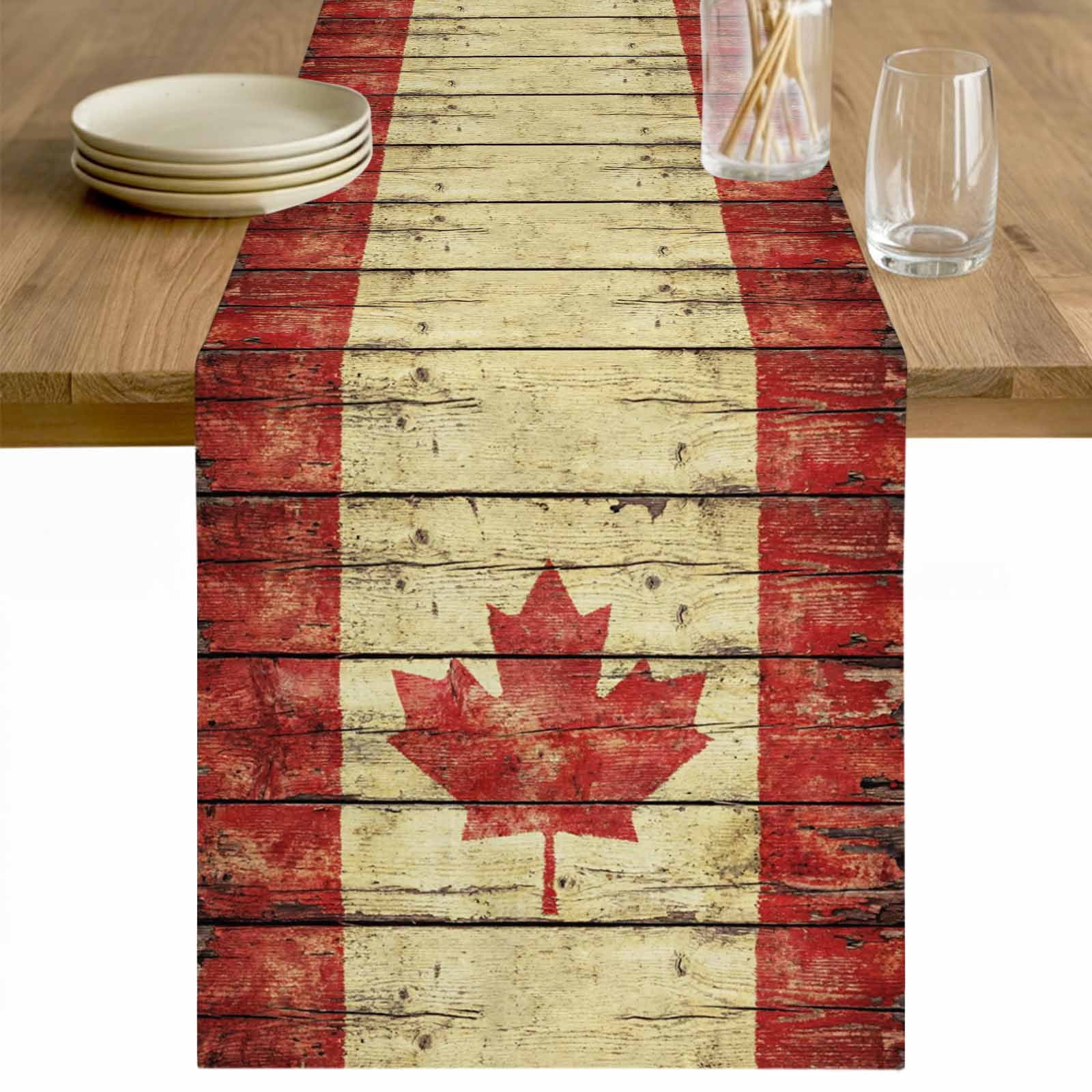 Canada Table Runner - 72 Inch Long Red Maple Leaf Flag Farmhouse Shabby ...