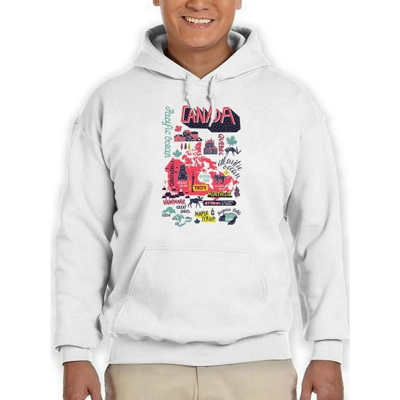 Canada Tourist Map Hoodie Men - Men Hoodie, White, 3XL