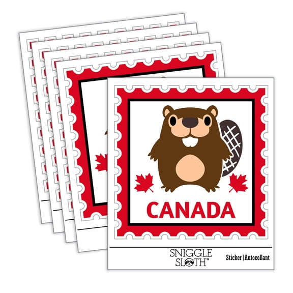 Canada Travel Beaver and Maple Leaf Leaves Car Window Bumper Water Bottle Phone Tablet Laptop Waterproof Vinyl Decal Sticker Set 5-Pack - Gloss Finish - 3.0"